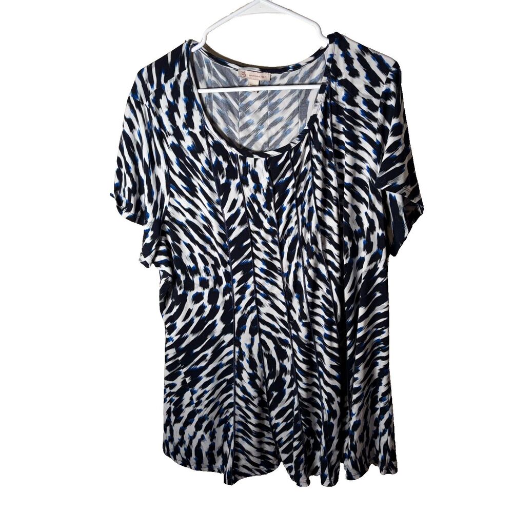 Dressbarn Blouse Women's 3X Round Neck Short Sleeve Career Printed Colorful